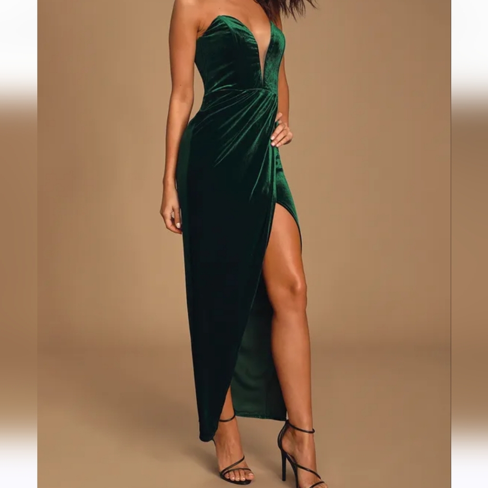 My dream come true forest green velvet strapless maxi